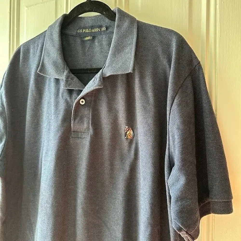 US Polo Association Shirt Mens XXL Embroidered Logo Blue Short Sleeve Polo - Picture 2 of 5